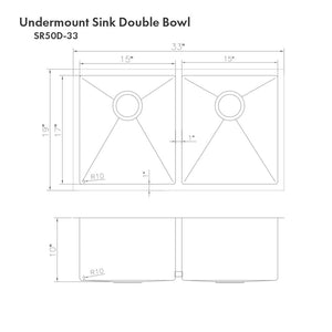 ZLINE 33 in. Anton Undermount Double Bowl Kitchen Sink with Bottom Grid (SR50D-33)