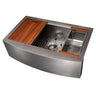 ZLINE 33 in. Moritz Farmhouse Apron Mount Single Bowl Kitchen Sink with Bottom Grid and Accessories (SLSAP-33) Side View All Accessories