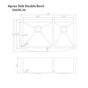 ZLINE 36 in. Courchevel Farmhouse Apron Mount Double Bowl Kitchen Sink with Bottom Grid (SA60D-36)