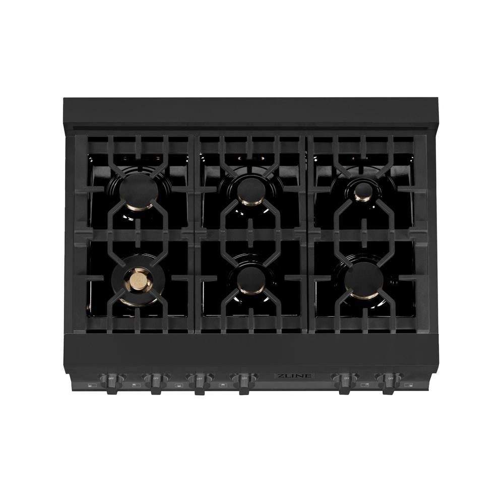 ZLINE 36 in. Legacy Gas Rangetop with 6 Brass Burners and Porcelain Cooktop in Black Stainless Steel (RTB-BR-36)