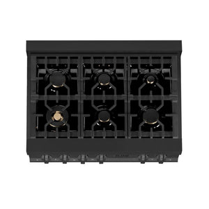 ZLINE 36 in. Legacy Gas Rangetop with 6 Brass Burners and Porcelain Cooktop in Black Stainless Steel (RTB-BR-36)