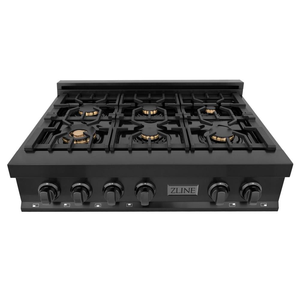ZLINE Kitchen Package with 36 in. Black Stainless Steel Rangetop, 36 in. Convertible Range Hood and Double Wall Oven (3KP-RTBRH36-AWD)