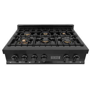 ZLINE 36 in. Legacy Gas Rangetop with 6 Brass Burners and Porcelain Cooktop in Black Stainless Steel (RTB-BR-36)
