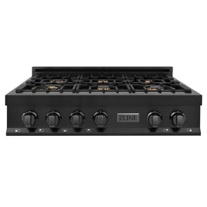 ZLINE Kitchen Package with 36 in. Black Stainless Steel Rangetop, 36 in. Convertible Range Hood and Double Wall Oven (3KP-RTBRH36-AWD)