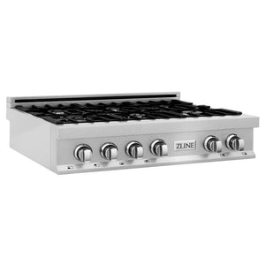 ZLINE 36 in. Porcelain Rangetop in Satin Stainless Steel with 6 Gas Burners (RTS-36)