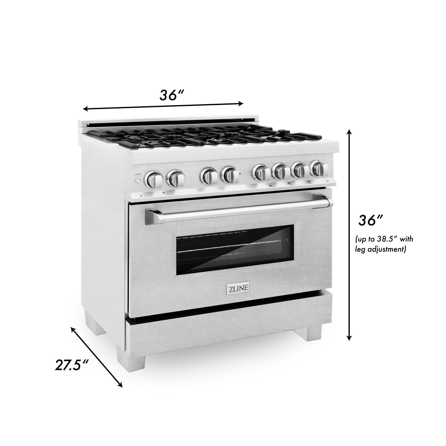 ZLINE 36 in. 4.6 cu. ft. Legacy Dual Fuel Range with 6 Burner Gas Cooktop and Electric Convection Oven in DuraSnow® Stainless Steel (RAS-SN-36)
