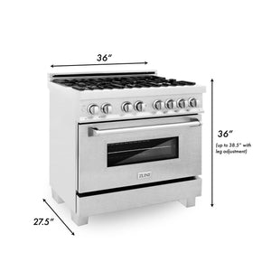 ZLINE 36 in. 4.6 cu. ft. Legacy Dual Fuel Range with 6 Burner Gas Cooktop and Electric Convection Oven in DuraSnow® Stainless Steel (RAS-SN-36)