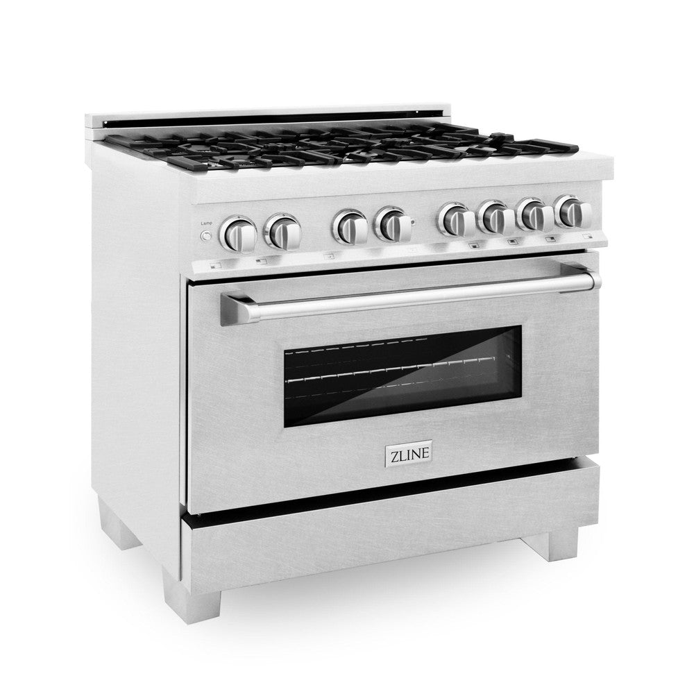 ZLINE 36 in. Professional Dual Fuel Range in Fingerprint Resistant Satin Stainless Steel (RAS-SN-36)