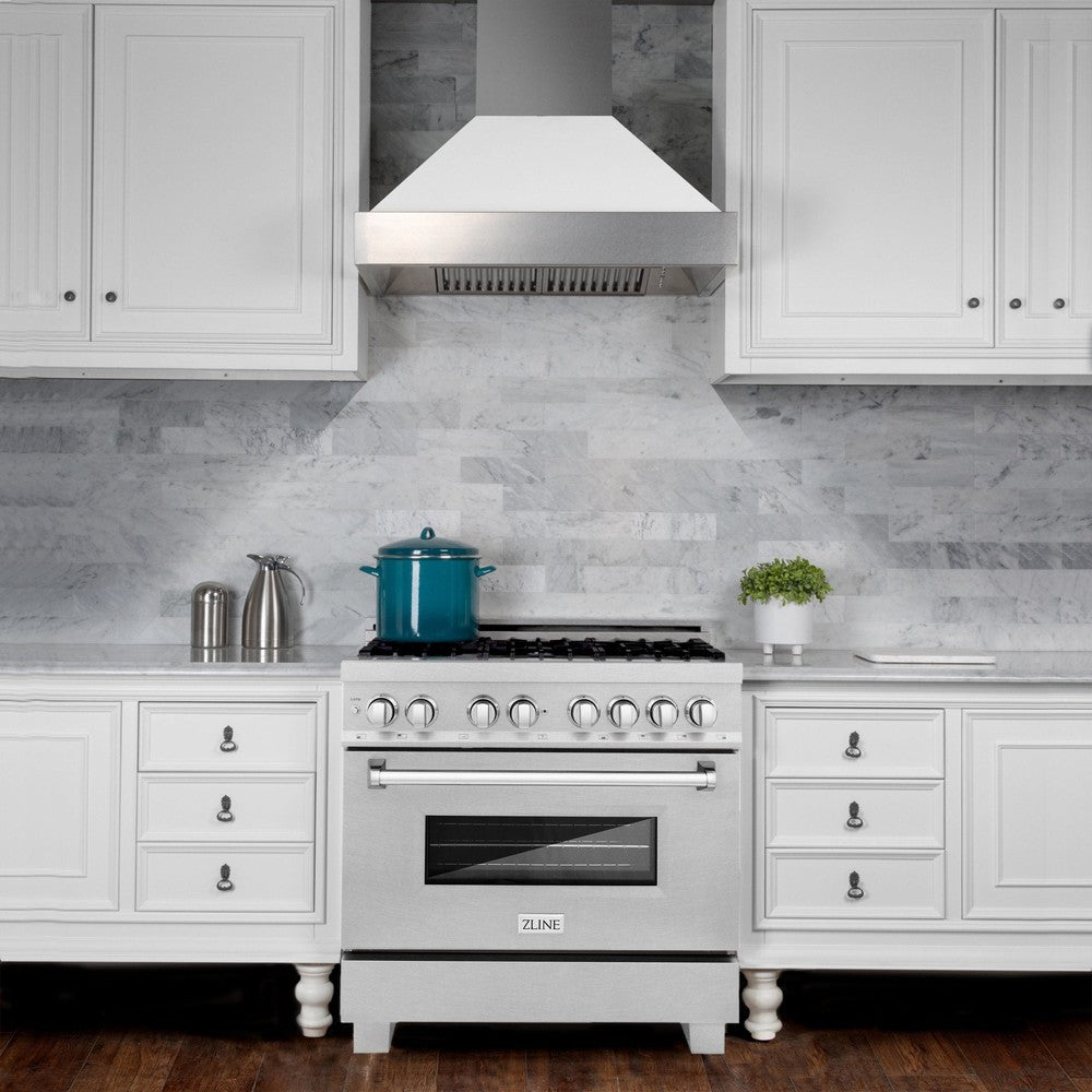 ZLINE 36 in. 4.6 cu. ft. Legacy Dual Fuel Range with 6 Burner Gas Cooktop and Electric Convection Oven in DuraSnow® Stainless Steel (RAS-SN-36)