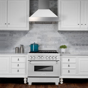ZLINE 36 in. 4.6 cu. ft. Legacy Dual Fuel Range with 6 Burner Gas Cooktop and Electric Convection Oven in DuraSnow® Stainless Steel (RAS-SN-36)