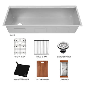 ZLINE Garmisch 45 in. Undermount Single Bowl Scratch Resistant Stainless Steel Kitchen Sink with Bottom Grid and Accessories (SLS-45S)