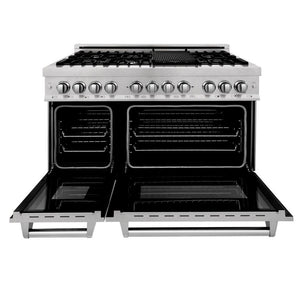 ZLINE 48 in. 6.0 cu. ft. Legacy Dual Fuel Range with 7 Burner Gas Cooktop and 2 Electric Ovens in DuraSnow® Stainless Steel (RAS-SN-48)