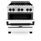 ZLINE Autograph Edition 30 in. 4.0 cu. ft. Dual Fuel Range with Gas Stove and Electric Oven in Stainless Steel with White Matte Door and Matte Black Accents (RAZ-WM-30-MB)