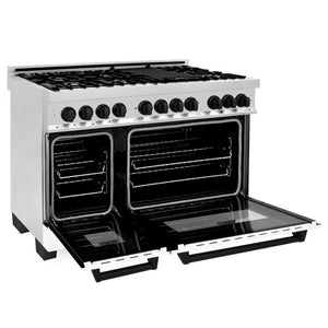 ZLINE Autograph Edition 48 in. 6.0 cu. ft. Dual Fuel Range with Gas Stove and Electric Oven in Stainless Steel with White Matte Doors and Matte Black Accents (RAZ-WM-48-MB)