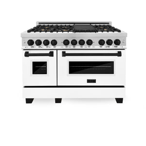 ZLINE Autograph Edition 48 in. 6.0 cu. ft. Dual Fuel Range with Gas Stove and Electric Oven in Stainless Steel with White Matte Doors and Matte Black Accents (RAZ-WM-48-MB)