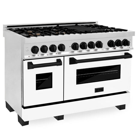 ZLINE Autograph Edition 48" 6.0 cu. ft. Dual Fuel Range with Gas Stove and Electric Oven in Stainless Steel with White Matte Door and Accents (RAZ-WM-48) - Rustic Kitchen & Bath - Ranges - ZLINE Kitchen and Bath