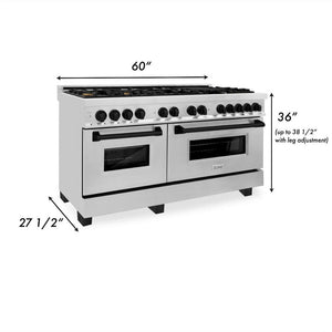 ZLINE Autograph Edition 60 in. 7.4 cu. ft. Legacy Dual Fuel Range with 9 Burner Gas Cooktop and 2 Electric Convection Ovens in Stainless Steel and Matte Black Accents (RAZ-60-MB)