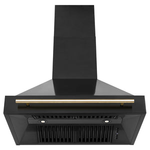 ZLINE Autograph Edition 36 in. Kitchen Package with Black Stainless Steel Dual Fuel Range, Range Hood, Dishwasher and Refrigerator with Polished Gold Accents (4AKPR-RABRHDWV36-G)