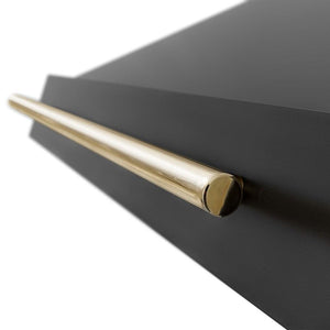 ZLINE Autograph Edition 36 in. Kitchen Package with Black Stainless Steel Dual Fuel Range, Range Hood, Dishwasher and Refrigerator with Polished Gold Accents (4AKPR-RABRHDWV36-G)