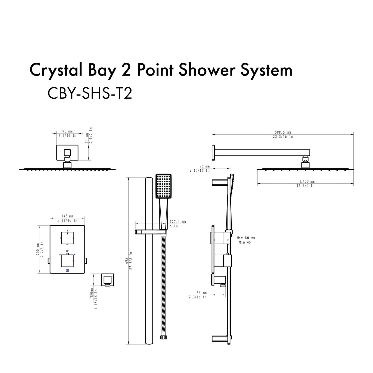 ZLINE Crystal Bay Thermostatic Shower System (CBY-SHS-T2)