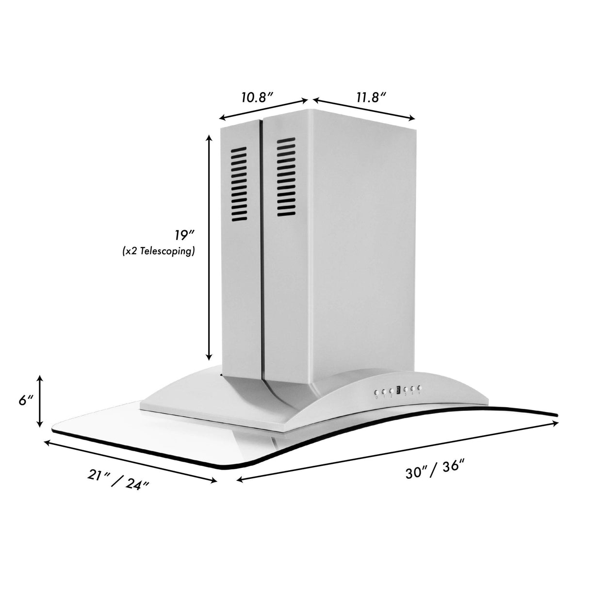 ZLINE Convertible Vent Island Mount Range Hood in Stainless Steel and Glass (GL9i)