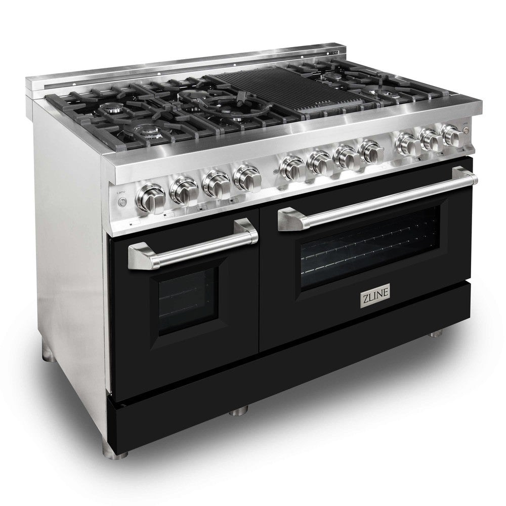 ZLINE 48 in. Professional Dual Fuel Range in Stainless Steel with Black Matte Doors (RA-BLM-48)