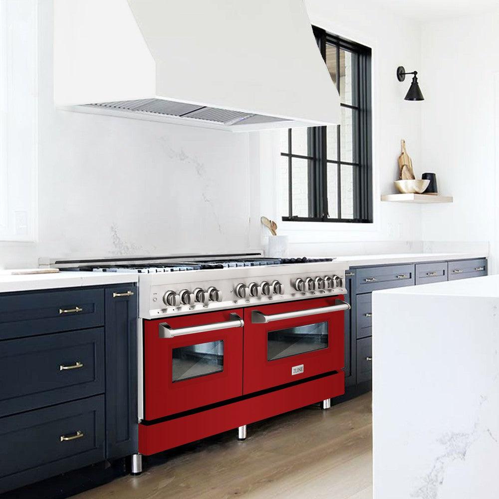 ZLINE 60 in. 7.4 cu. ft. Legacy Dual Fuel Range with 9 Burner Gas Cooktop and 2 Electric Convection Ovens in Stainless Steel and Red Gloss Doors (RA-RG-60)