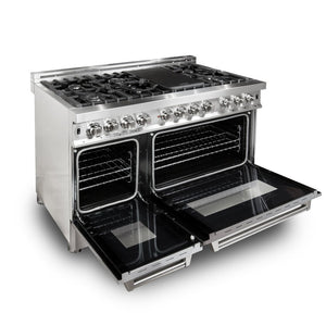 ZLINE 48 in. Kitchen Package with Stainless Steel Dual Fuel Range with DuraSnow® Door and Convertible Vent Range Hood (2KP-RASNRH48)