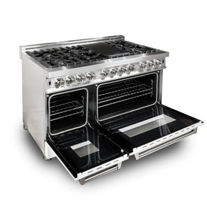 ZLINE 48 in. 6.0 cu. ft. Legacy Dual Fuel Range with 7 Burner Gas Cooktop and 2 Electric Ovens in Stainless Steel and White Matte Doors (RA-WM-48)