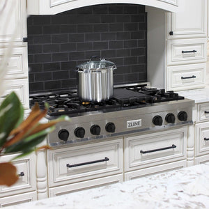 ZLINE Autograph Edition 48 in. Legacy Gas Rangetop with 7 Burners and Porcelain Cooktop in DuraSnow® Stainless Steel with Matte Black Accents (RTSZ-48-MB)