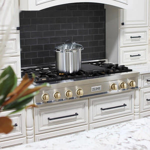 ZLINE Autograph Edition 48 in. Legacy Gas Rangetop with 7 Burners and Porcelain Cooktop in Stainless Steel with Polished Gold Accents (RTZ-48-G)