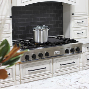 ZLINE Autograph Edition 48 in. Legacy Gas Rangetop with 7 Burners and Porcelain Cooktop in Stainless Steel with Matte Black Accents (RTZ-48-MB)
