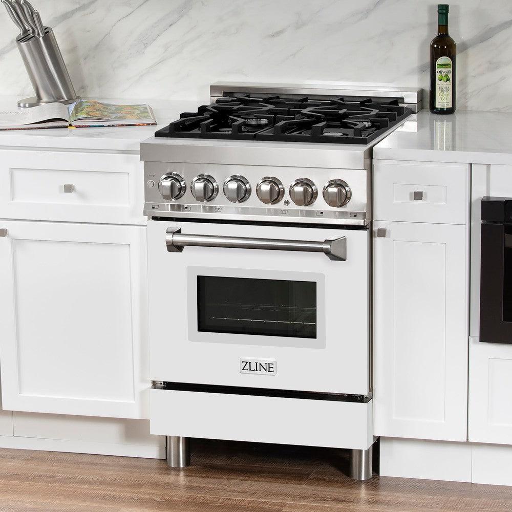 ZLINE 24 in. Professional Dual Fuel Range in Stainless Steel with White Matte Door (RA-WM-24)