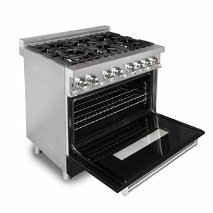 ZLINE 36 in. 4.6 cu. ft. Legacy Dual Fuel Range with 6 Burner Gas Cooktop and Electric Convection Oven in Stainless Steel and Black Matte Door (RA-BLM-36)