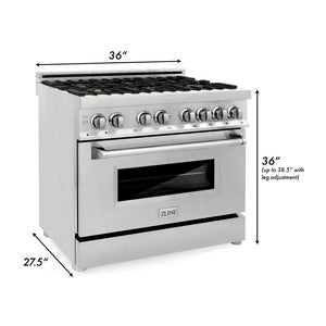 ZLINE 36 in. 4.6 cu. ft. Legacy Dual Fuel Range with Gas Cooktop and Electric Convection Oven in Stainless Steel with 6 Brass Burners (RA-BR-36)