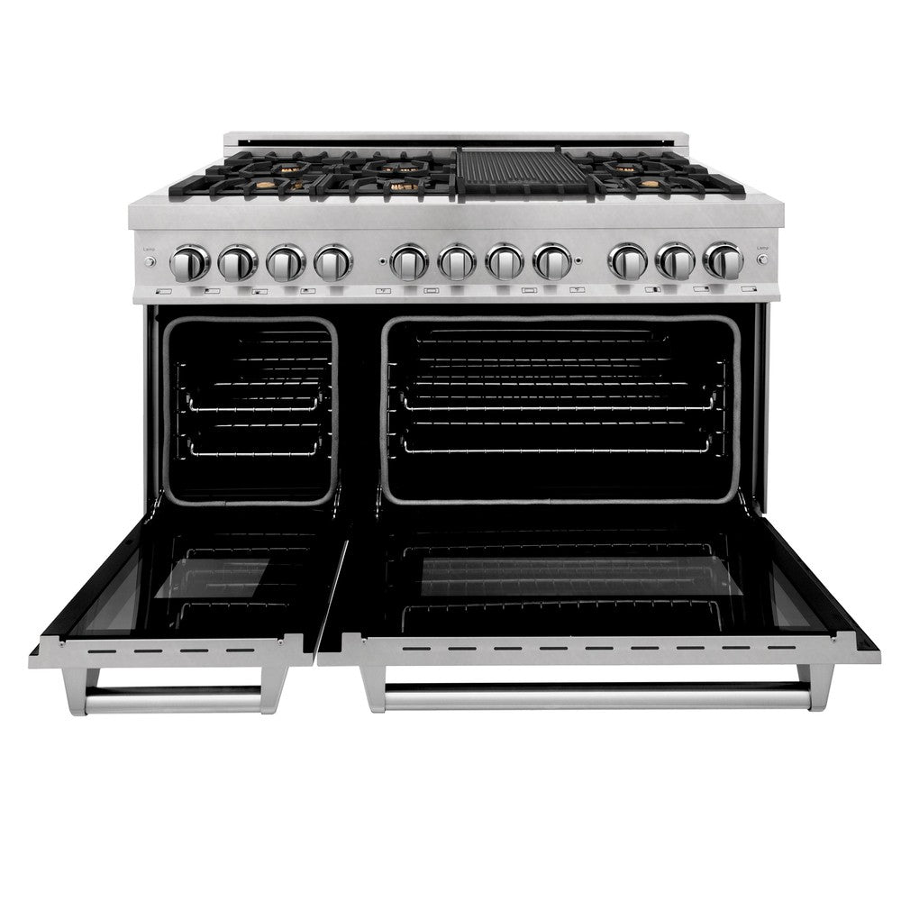 ZLINE 48 in. 6.0 cu. ft. Dual Fuel Range with Gas Stove and Electric Oven in Fingerprint Resistant Stainless Steel and Brass Burners (RAS-SN-BR-48)