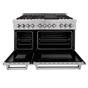 ZLINE 48 in. 6.0 cu. ft. Legacy Dual Fuel Range with Gas Cooktop and 2 Electric Ovens in DuraSnow® Stainless Steel with Brass Burners (RAS-SN-BR-48)