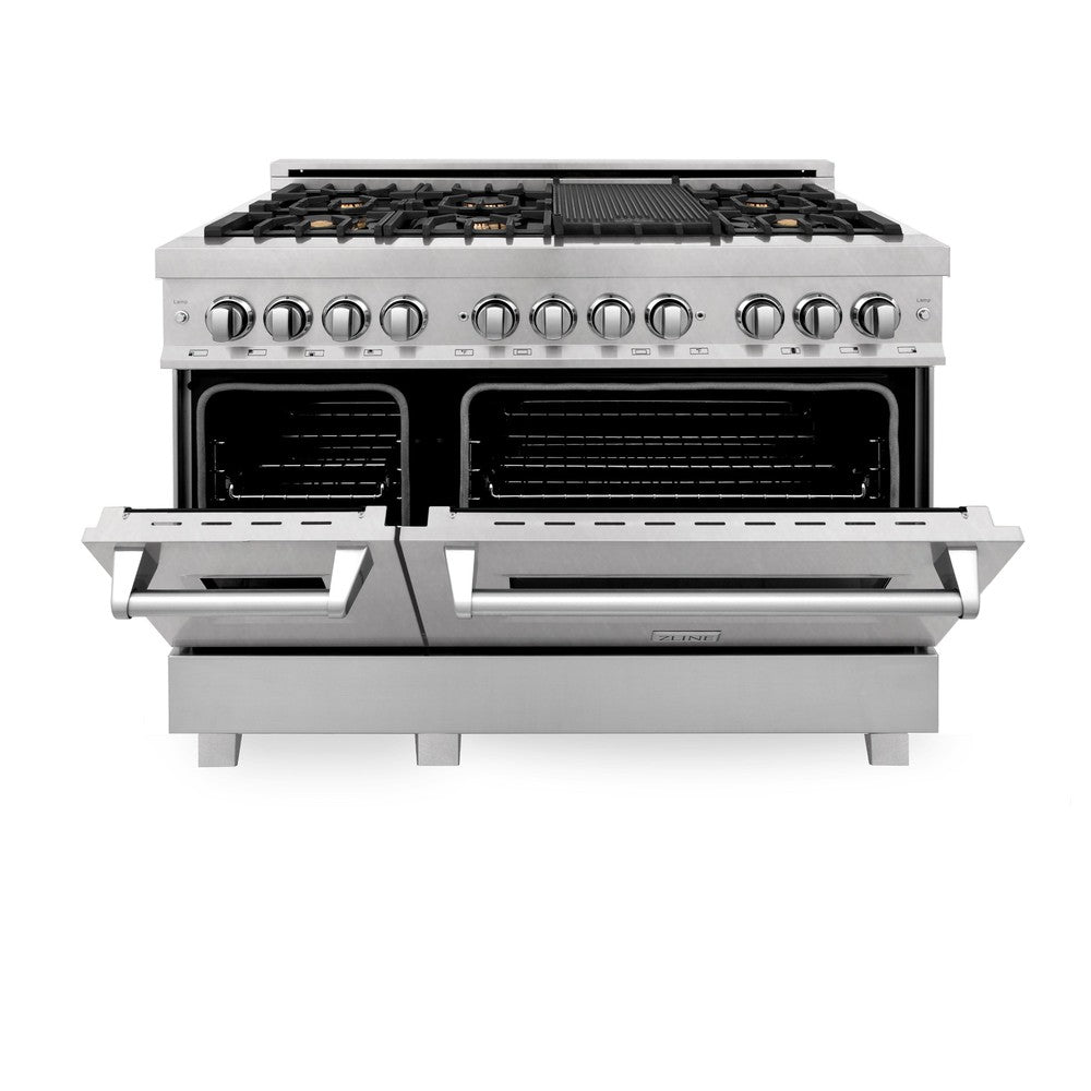 ZLINE 48 in. 6.0 cu. ft. Dual Fuel Range with Gas Stove and Electric Oven in Fingerprint Resistant Stainless Steel and Brass Burners (RAS-SN-BR-48)