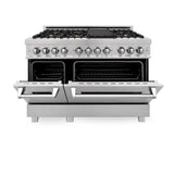 ZLINE 48 in. 6.0 cu. ft. Dual Fuel Range with Gas Stove and Electric Oven in Fingerprint Resistant Stainless Steel and Brass Burners (RAS-SN-BR-48)