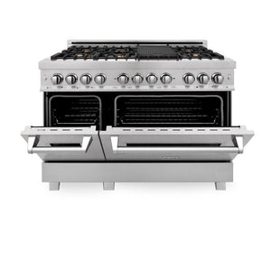 ZLINE 48 in. 6.0 cu. ft. Legacy Dual Fuel Range with Gas Cooktop and 2 Electric Ovens in DuraSnow® Stainless Steel with Brass Burners (RAS-SN-BR-48)
