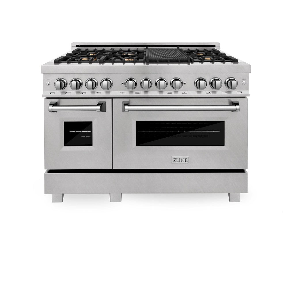 ZLINE 48 in. 6.0 cu. ft. Legacy Dual Fuel Range with Gas Cooktop and 2 Electric Ovens in DuraSnow® Stainless Steel with Brass Burners (RAS-SN-BR-48)