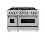 ZLINE 48 in. 6.0 cu. ft. Dual Fuel Range with Gas Stove and Electric Oven in Fingerprint Resistant Stainless Steel and Brass Burners (RAS-SN-BR-48)