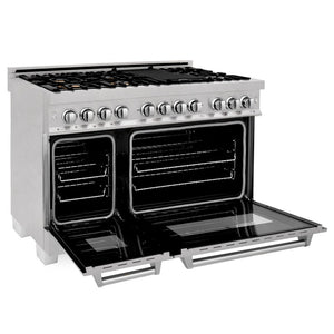 ZLINE 48 in. 6.0 cu. ft. Legacy Dual Fuel Range with Gas Cooktop and 2 Electric Ovens in DuraSnow® Stainless Steel with Brass Burners (RAS-SN-BR-48)