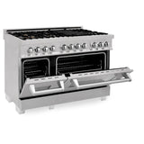 ZLINE 48 in. 6.0 cu. ft. Dual Fuel Range with Gas Stove and Electric Oven in Fingerprint Resistant Stainless Steel and Brass Burners (RAS-SN-BR-48)