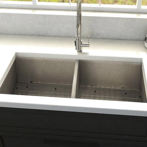 ZLINE Anton 33 in. Undermount Double Bowl Stainless Steel Kitchen Sink with Bottom Grid (SR50D-33)