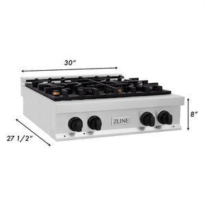 ZLINE Autograph Edition 30 in. Porcelain Rangetop with 4 Gas Burners in Stainless Steel and Matte Black Accents (RTZ-30-MB)