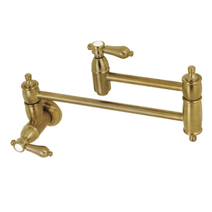 Kingston Brass KS3107BAL Heirloom Wall Mount Pot Filler Kitchen Faucet, Brushed Brass