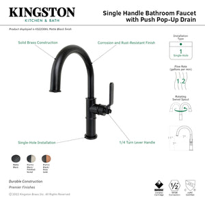 Kingston Brass KS2230KL Whitaker Single-Handle Bathroom Faucet with Push Pop-Up, Matte Black
