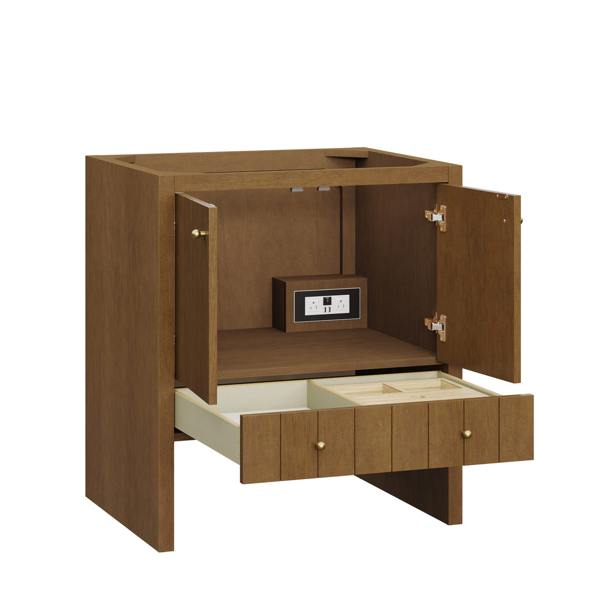 Hudson 30" Single Vanity, Honey Oak w/ 3 CM Eternal Jasmine Pearl Silestone Top
