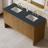 Hudson 60" Double Vanity, Honey Oak w/ 3 CM Charcoal Soapstone Silestone Top